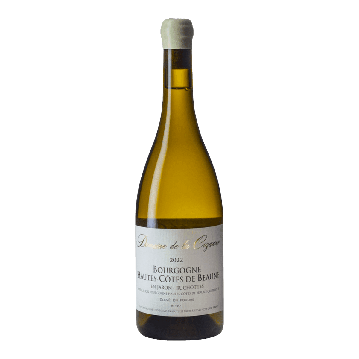 Domaine de la Cozanne Hautes-Côtes de Beaune En Jaron Ruchottes 2022 hvidvin, flaske set forfra på hvid baggrund