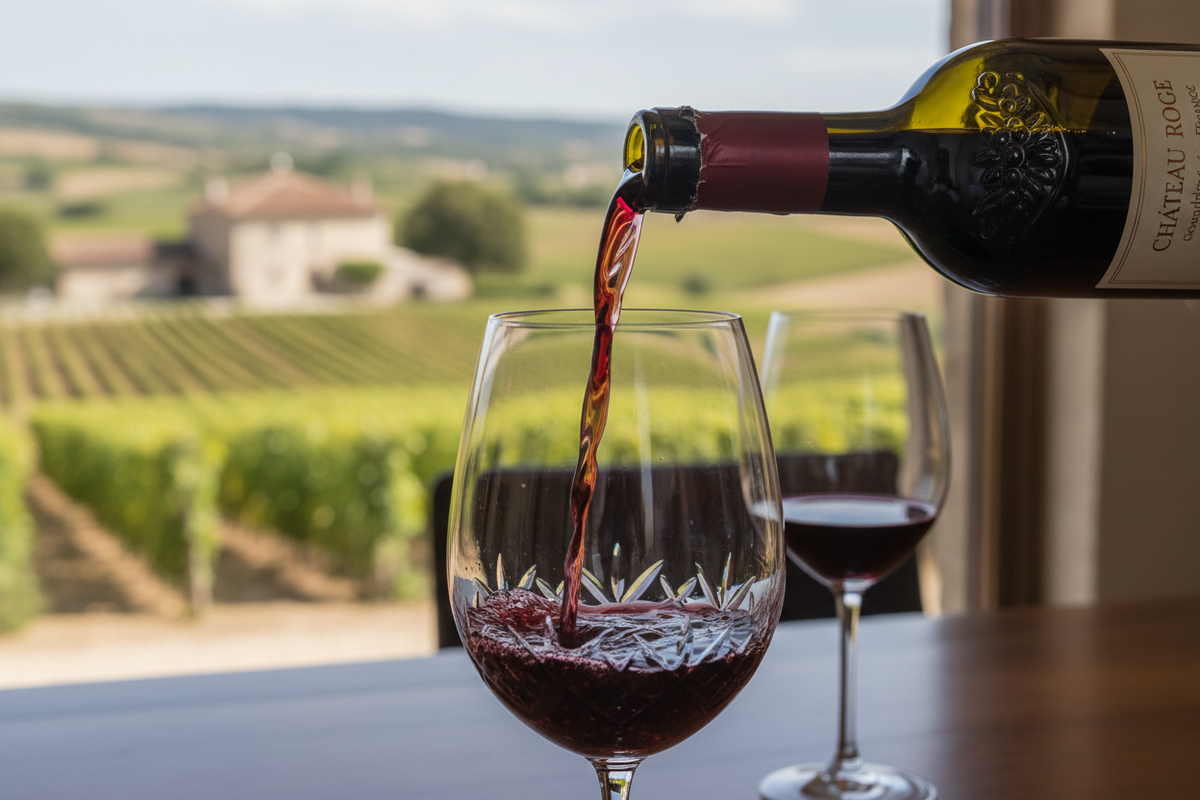 Fransk vin skænkes i glas