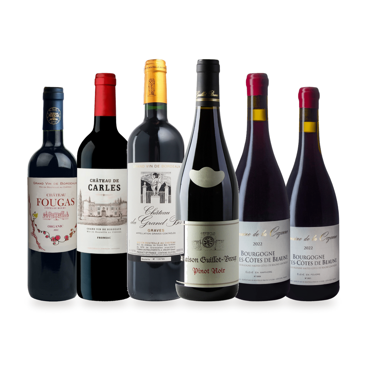 Smagekasse Bordeaux mod Bourgogne med tre rødvine fra hvert område