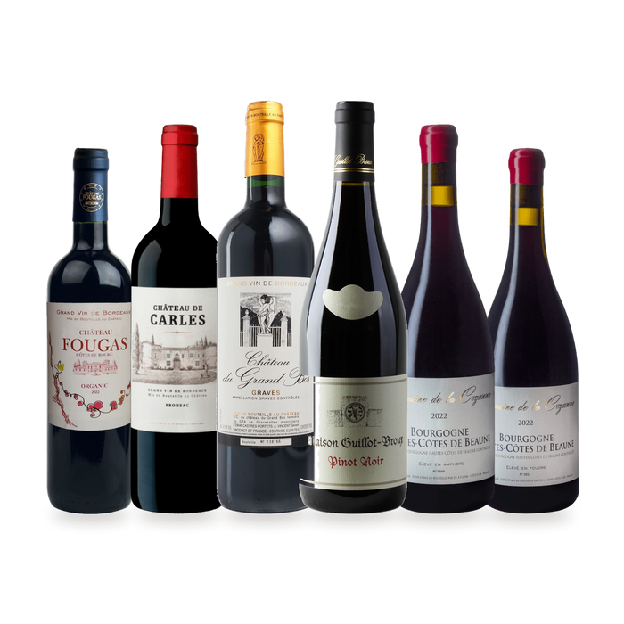 Smagekasse Bordeaux mod Bourgogne med tre rødvine fra hvert område