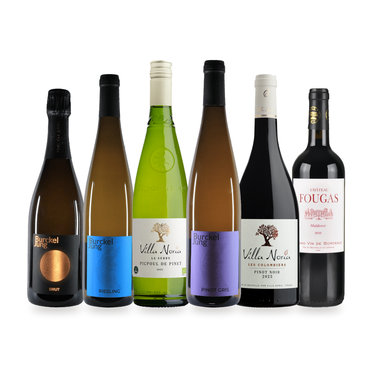 Smagekasse Julefrokosten med seks franske vine: Crémant, tre hvidvine og to rødvine