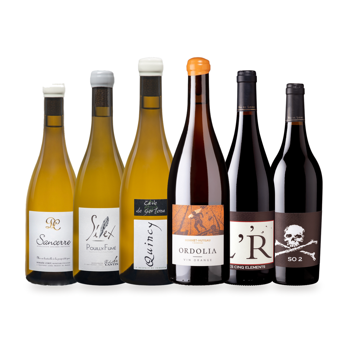 Smagekasse Loire i én kasse med tre Sauvignon Blanc, en orangevin og to røde Cabernet Franc